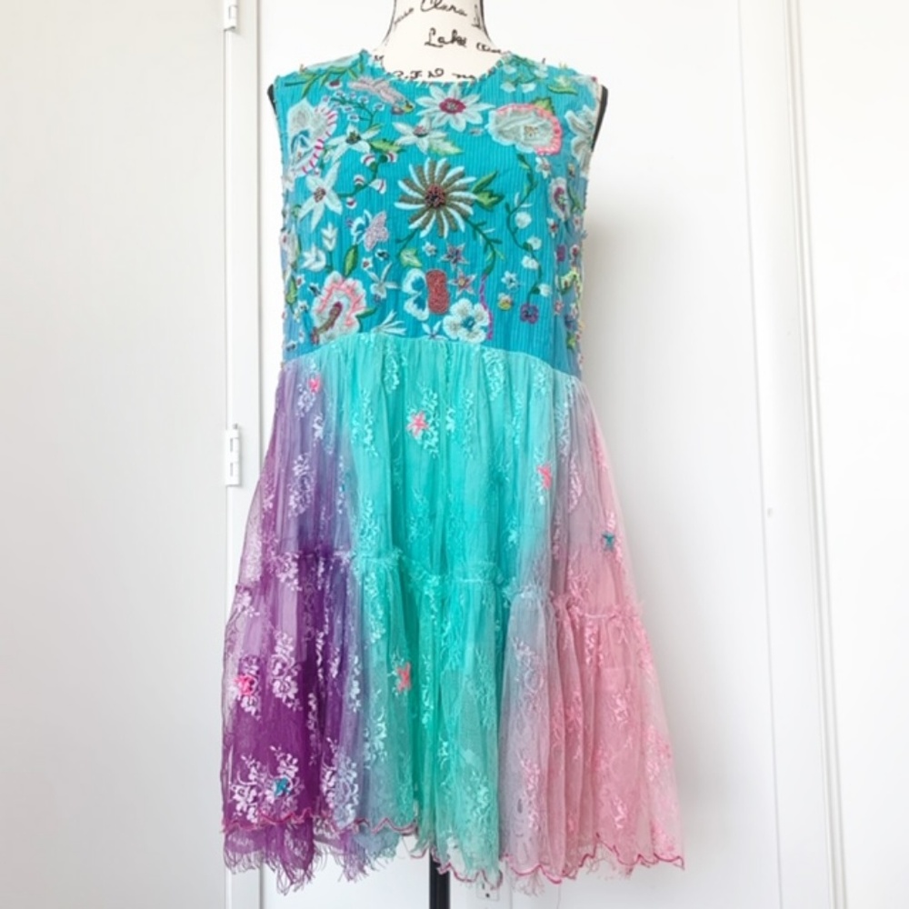 Antica Sartoria Lace, Beads, Embroidery Boho Dress